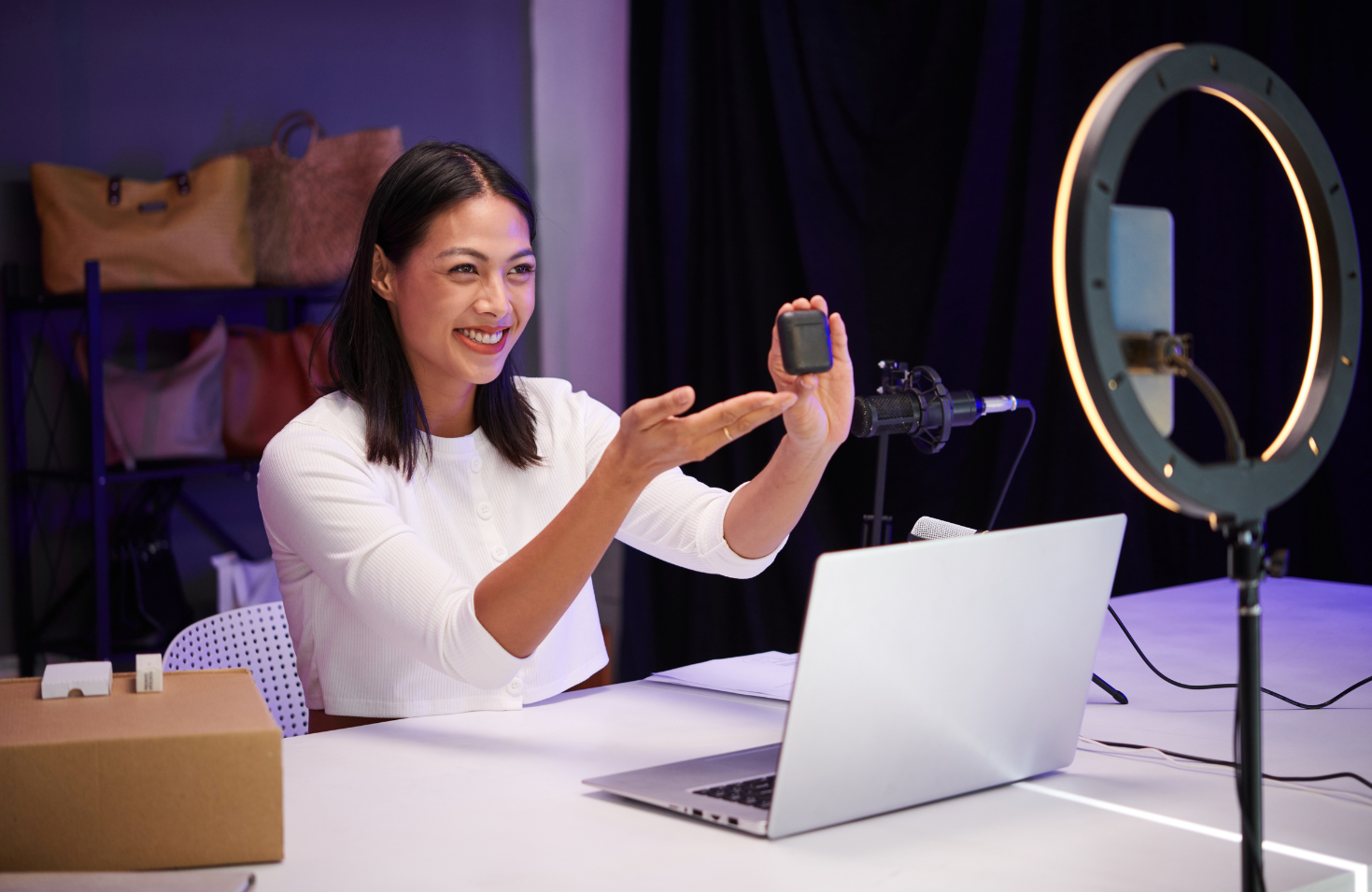 Creator smiling and recording content
